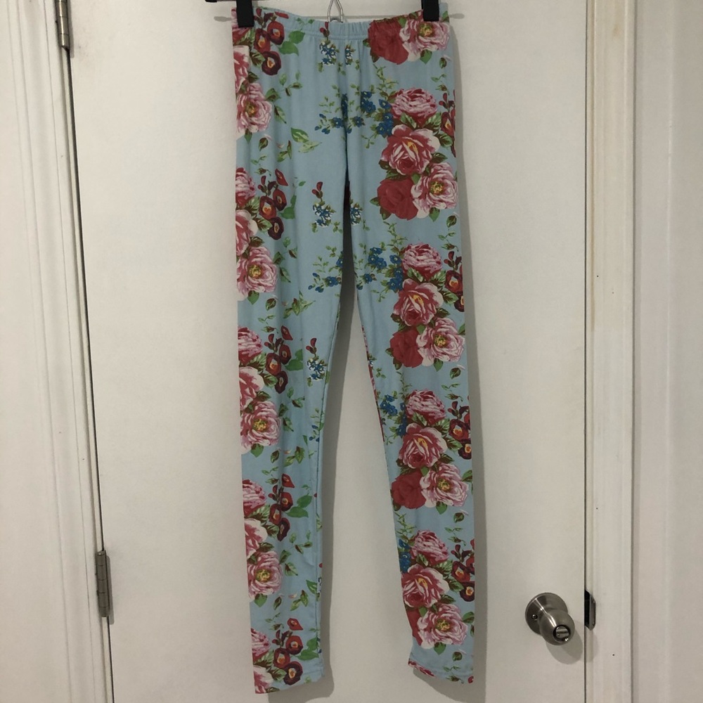 Blue Floral Rose Ultra Soft Leggings One Size